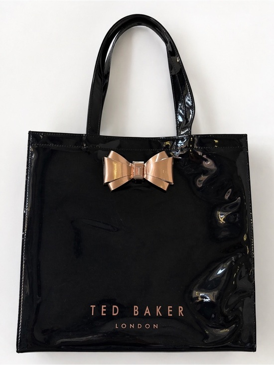 Ted Baker Handbags - Ted Baker Black Patent Tote with Metallic Rose Gold Bow Accent